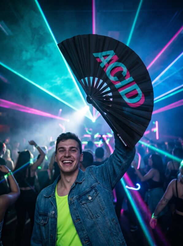 Festival-Fächer „ACID“ Schwarz Teal-Pink – Techno & Rave Accessoire